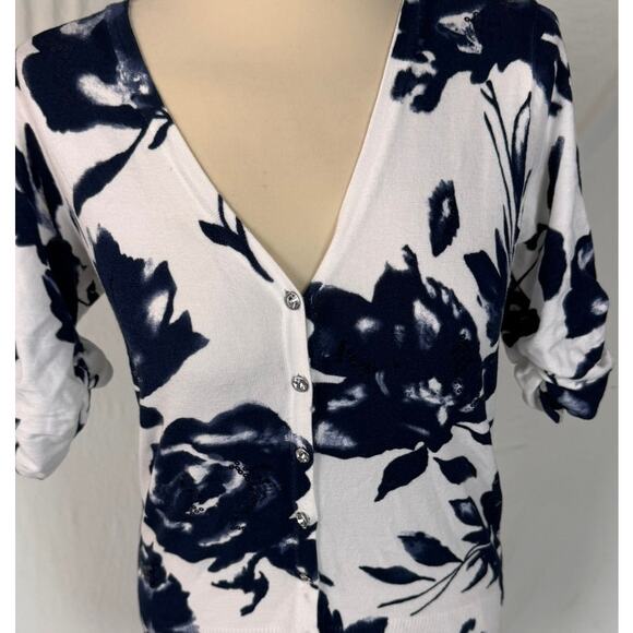 INC International Concepts Medium Short Sleeve V Neck Cardigan Sweater Sequins - Picture 2 of 7